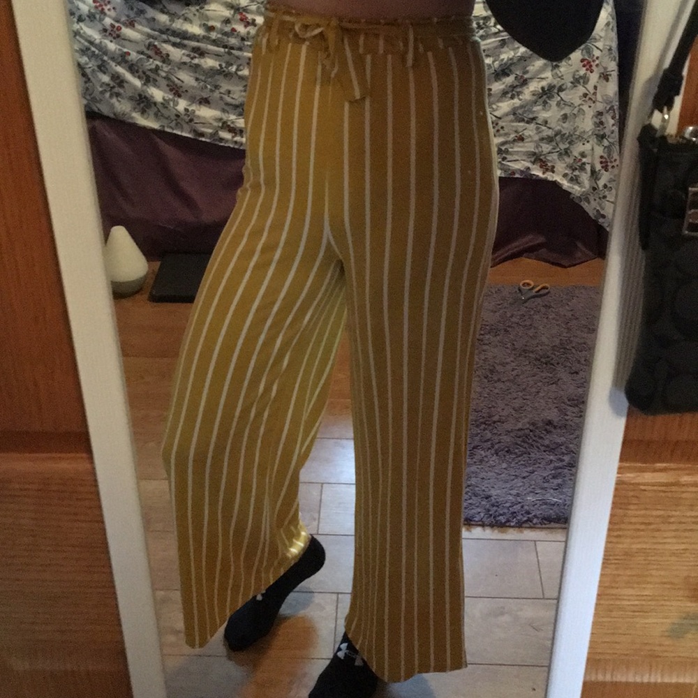 Yellow stripped paper bag pants